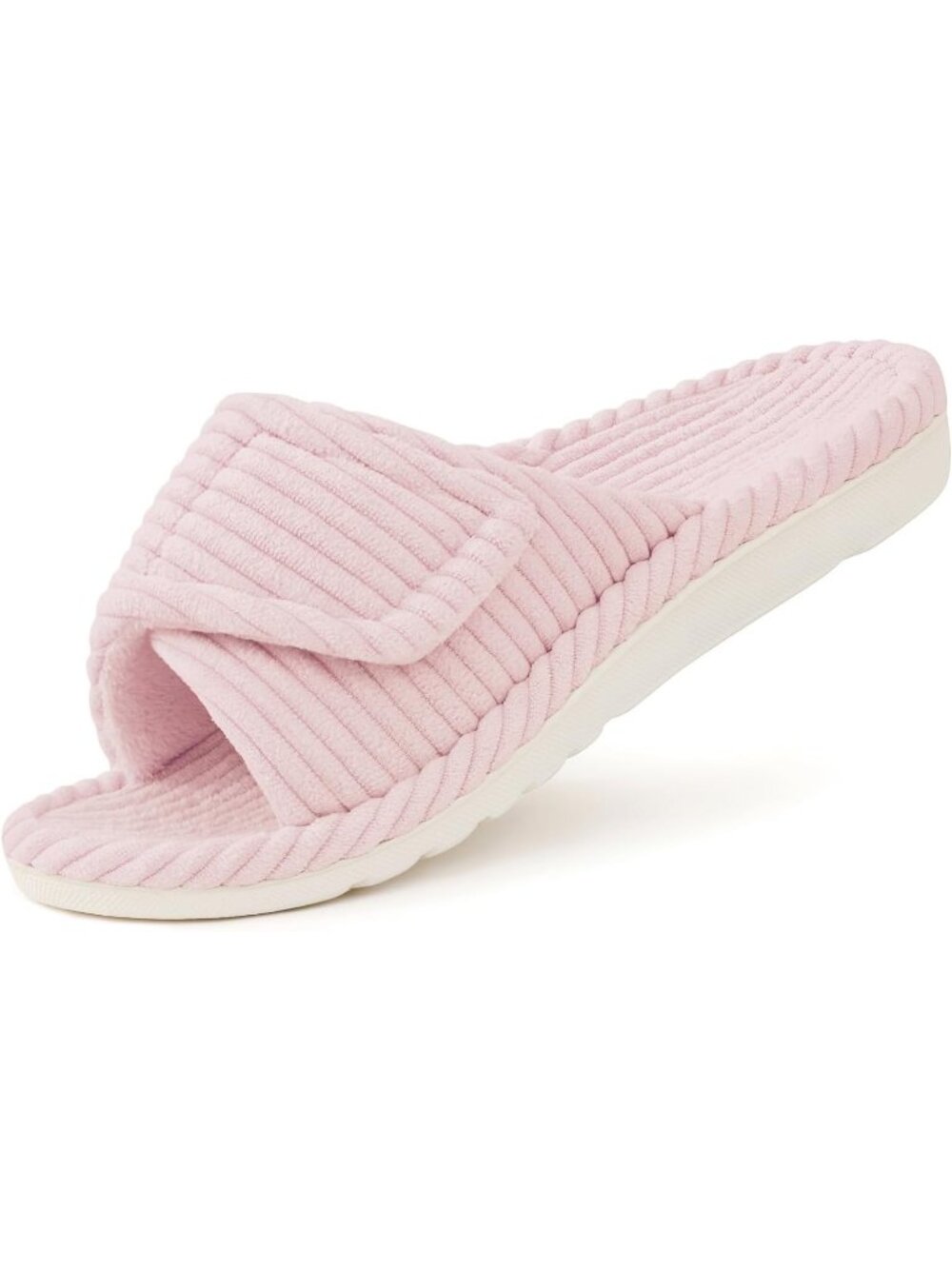 Women's Pink Arch Support Adjustable Open Toe Corduroy Indoor Slippers
